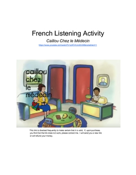 Preview of Caillou chez le medecin  Listening Activity (video and worksheet)