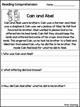 Cain And Abel Reading Comprehension Worksheet Bible Study