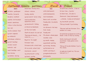 Caitheamh Aimsire- Vocabulary and Phrases Reference Sheet | TpT