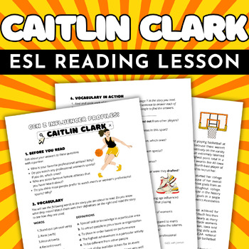Preview of Caitlin Clark ESL Reading Comprehension Passage & Activities | Gen Z Influencers