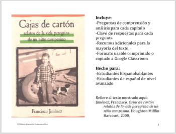 Preview of Cajas de cartón: Comprehension and Analysis Questions and Additional Resources