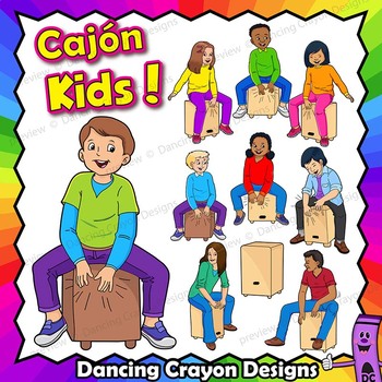 Preview of Cajon Drum Clip Art | Kids Playing Cajon Drums