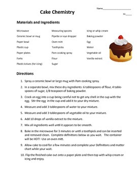 Cake Chemistry by Patricia Mendel | Teachers Pay Teachers