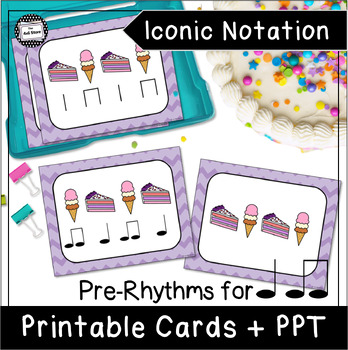 Preview of Cake & Ice Cream Kaboom Game Pre-Rhythm Iconic Notation Music Cards + PowerPoint