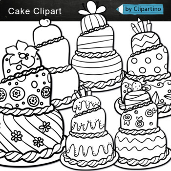 Cakes Black White Clipart By Clipartino Teachers Pay Teachers