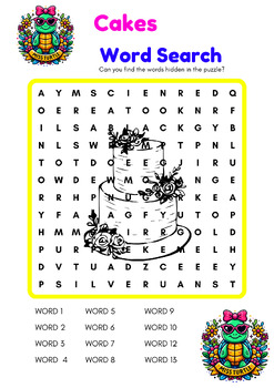 Preview of Cakes Word Search Puzzles: Engaging and Educational Pages