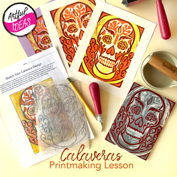 Preview of Calaveras Printmaking: Art Lesson for Hispanic Heritage Month