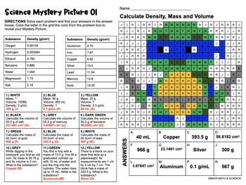 Calculate Density, Mass and Volume: Science Mystery Picture | TpT