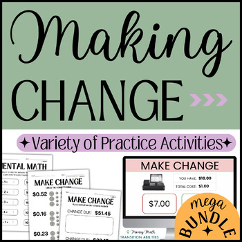 Preview of Calculate & Make Change MEGA BUNDLE | Worksheet, Digital Activities, Task Cards