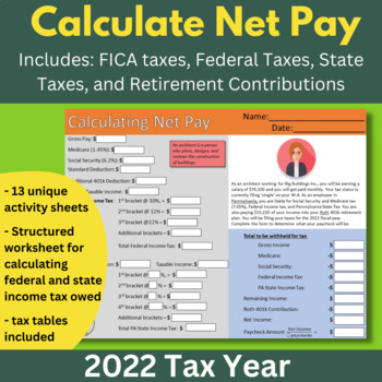 Preview of Calculate Net Pay | Federal and State Income Tax Activity Sheets | 2022 Tax Year