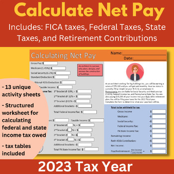 Preview of Calculate Net Pay | Federal and State Income Tax Activity Sheets | 2023 Tax Year