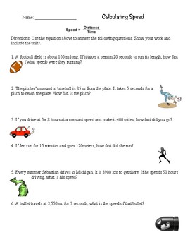 Preview of Calculate Speed Worksheet