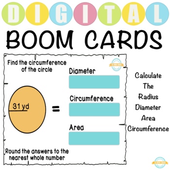 Preview of Calculate The Area, Circumference, Diameter and Radius Of The Circle - Boom Card