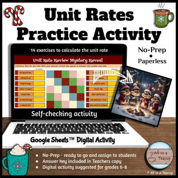 Preview of Calculate Unit Rate Christmas Digital Practice Activity Mystery Picture Reveal