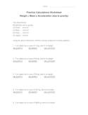 Calculate WEIGHT = mass x acceleration due to gravity worksheet