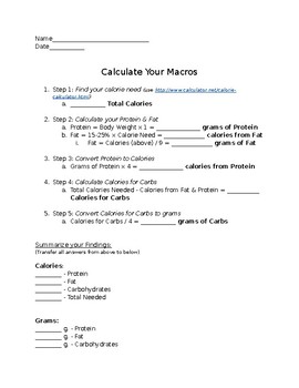 Preview of Calculate Your Macros (Macronutrients) - Carbohydrates, Protein, Fat