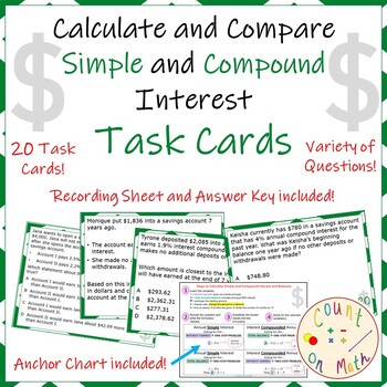Preview of Calculate and Compare Simple and Compound Interest Task Cards
