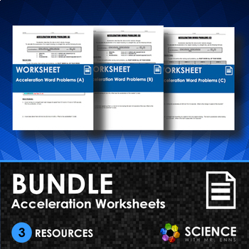 Preview of Calculating Acceleration Word Problems Worksheet Bundle With 3 Worksheets