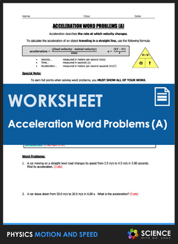Preview of Calculating Acceleration Word Problems Worksheet Part 1