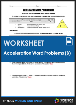 Preview of Calculating Acceleration Word Problems Worksheet Part 2