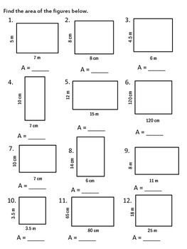 Preview of Area of Rectangles Worksheet