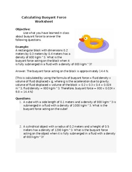 Preview of Calculating Buoyant Force Worksheet