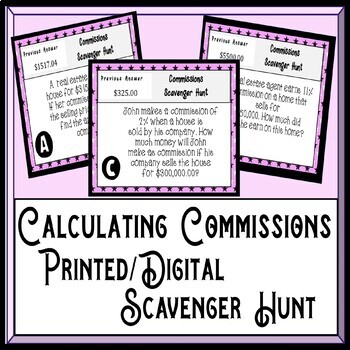 Preview of Calculating Commissions Scavenger Hunt 