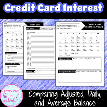 Preview of Calculating Credit Car Interest 3 Ways