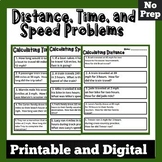 Calculating Distance, Time and Speed Practice Problem Worksheets