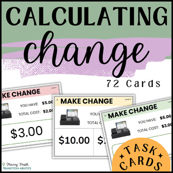 Preview of Calculating Expected Change | Special Ed Money Math | 3 Levels Task Cards