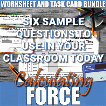 Preview of Calculating Force, Mass, and Acceleration Worksheet and Task Card FREE SAMPLE