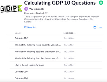 Preview of Calculating GDP 5 Questions Plickers/Exit Ticket