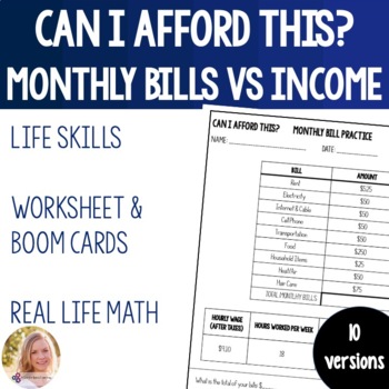 Preview of Calculating Income to Pay Bills Budget Activity. Math Worksheet & Boom Cards