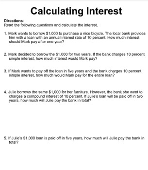 Preview of Calculating Interest