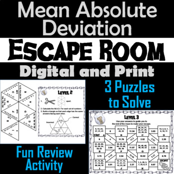 Preview of Mean Absolute Deviation Activity: Algebra Escape Room Math Game (Statistics)