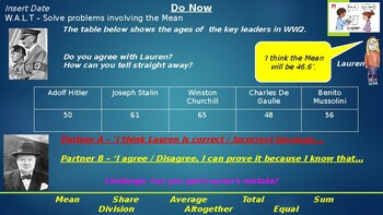 Preview of Calculating Mean - Lesson 2 Powerpoint Slides - Year 6, 7, 8 - Grade 5, 6, 7,