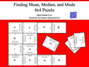 Preview of Calculating Mean, Median, and Mode:  4 x 4 Puzzle