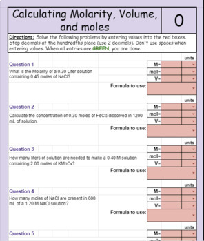 Preview of Calculating Molarity, moles, and Volume practice *SELF GRADING* google sheet