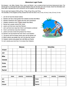 Calculating Momentum Logic Puzzle to Use In-Person or Online! | TpT