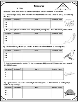 Calculating Momentum Worksheet by Delzer's Dynamite Designs | TpT