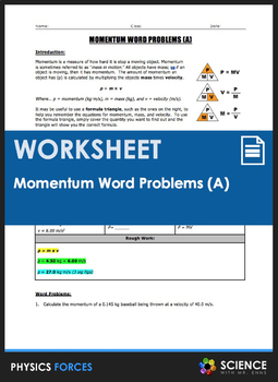 Preview of Calculating Momentum or PMV Word Problems Worksheet Part 1