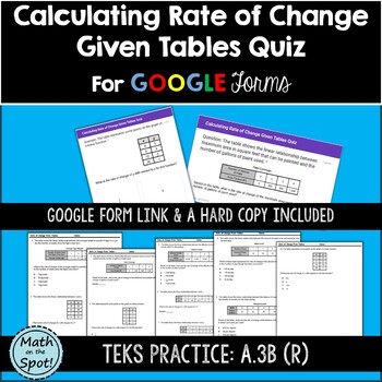 Preview of Calculating Rate of Change Given Tables Quiz for Google Forms