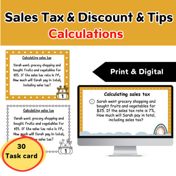 Preview of Calculating Sales Tax, Discounts, Tips Task Cards