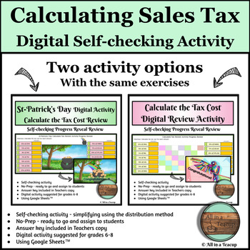 Preview of Calculating Sales Tax Mini Set Digital Activity St-Patricks Day and Bird Theme