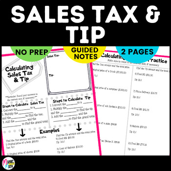 Preview of Calculating Sales Tax & Tip Sketch Notes and Practice