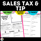 Calculating Sales Tax & Tip Sketch Notes and Practice