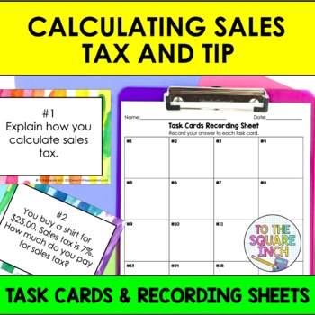 Preview of Tax and Tip Task Cards | Math Center Practice Activity
