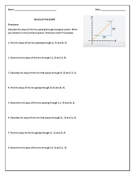 Preview of Calculating Slope Math Worksheet with Answer Key
