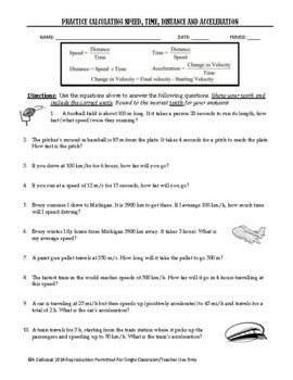 Determining Speed Velocity Worksheet Answers Unique Calculating Speed Time  Distance and Accelerati…