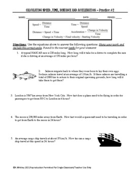 Determining Speed Velocity Worksheet Answers Unique Calculating Speed Time  Distance and Accelerati…